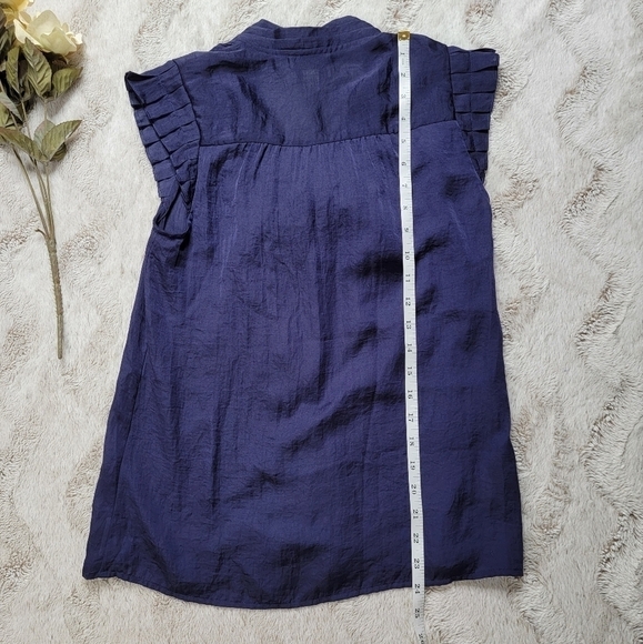 Ann Taylor Loft Navy Blue Sleeveless Ruffle Cap Sleeve Tie Neck Accent XS - Picture 7 of 9
